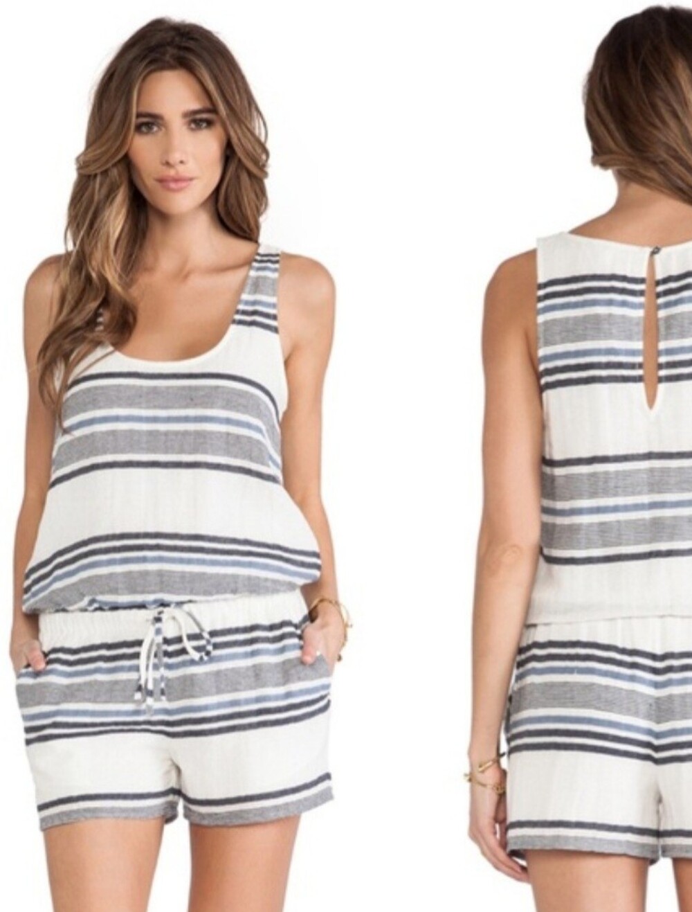 Soft Joie Miri Nautical Cotton Striped Sleeveless Romper Small NWT